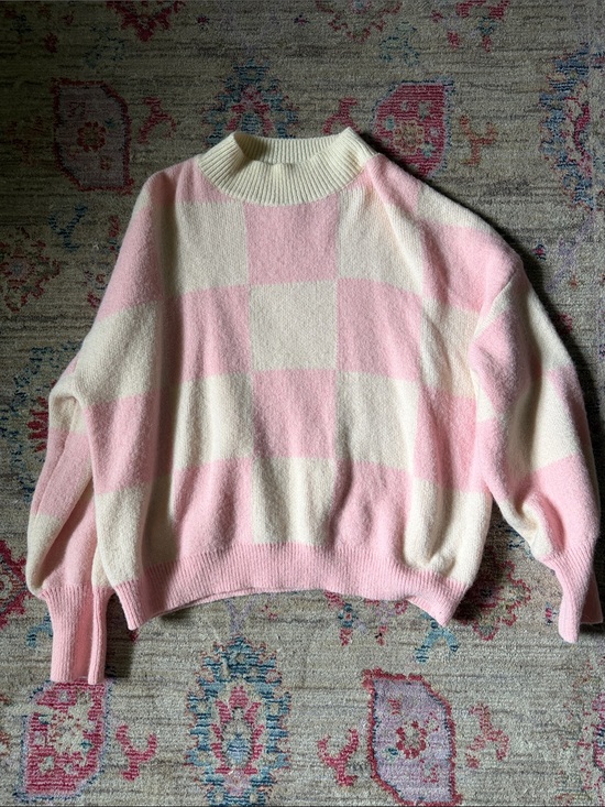 Amazon Sweaters - Amazon Pink & Cream Checkerboard Crewneck Sweater